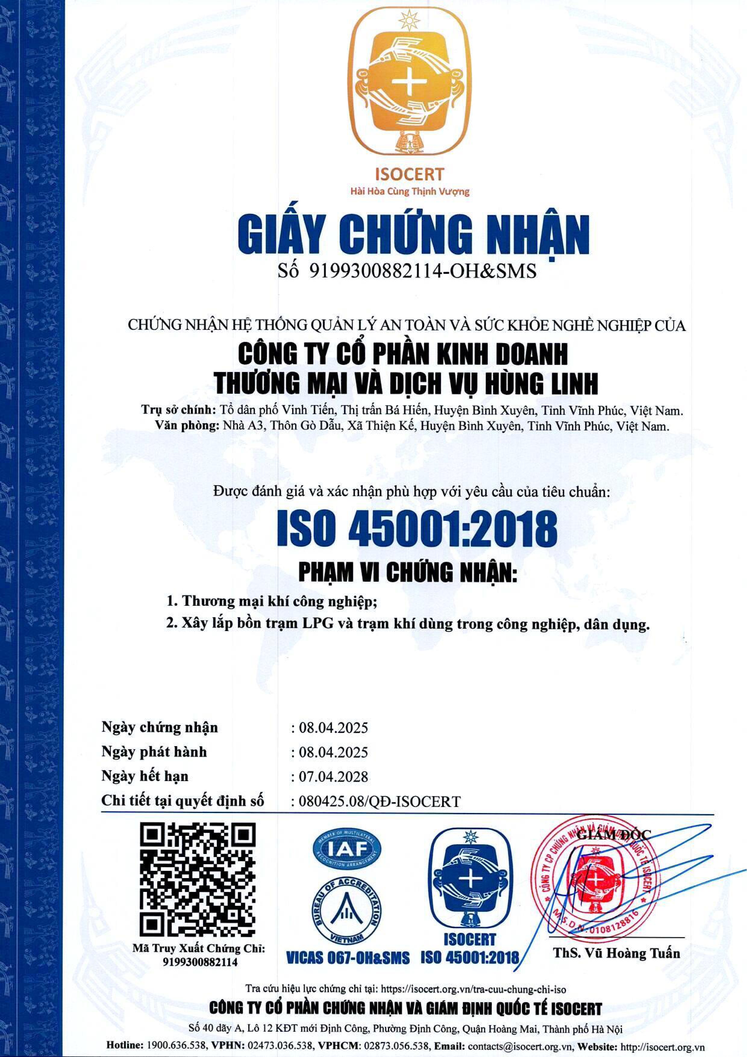 Giấy chứng nhận ISO 45001